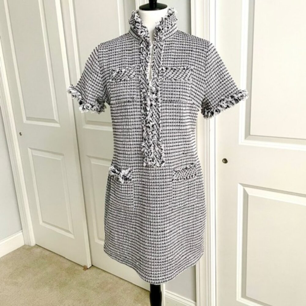 Elegant Black and White Tweed Dress